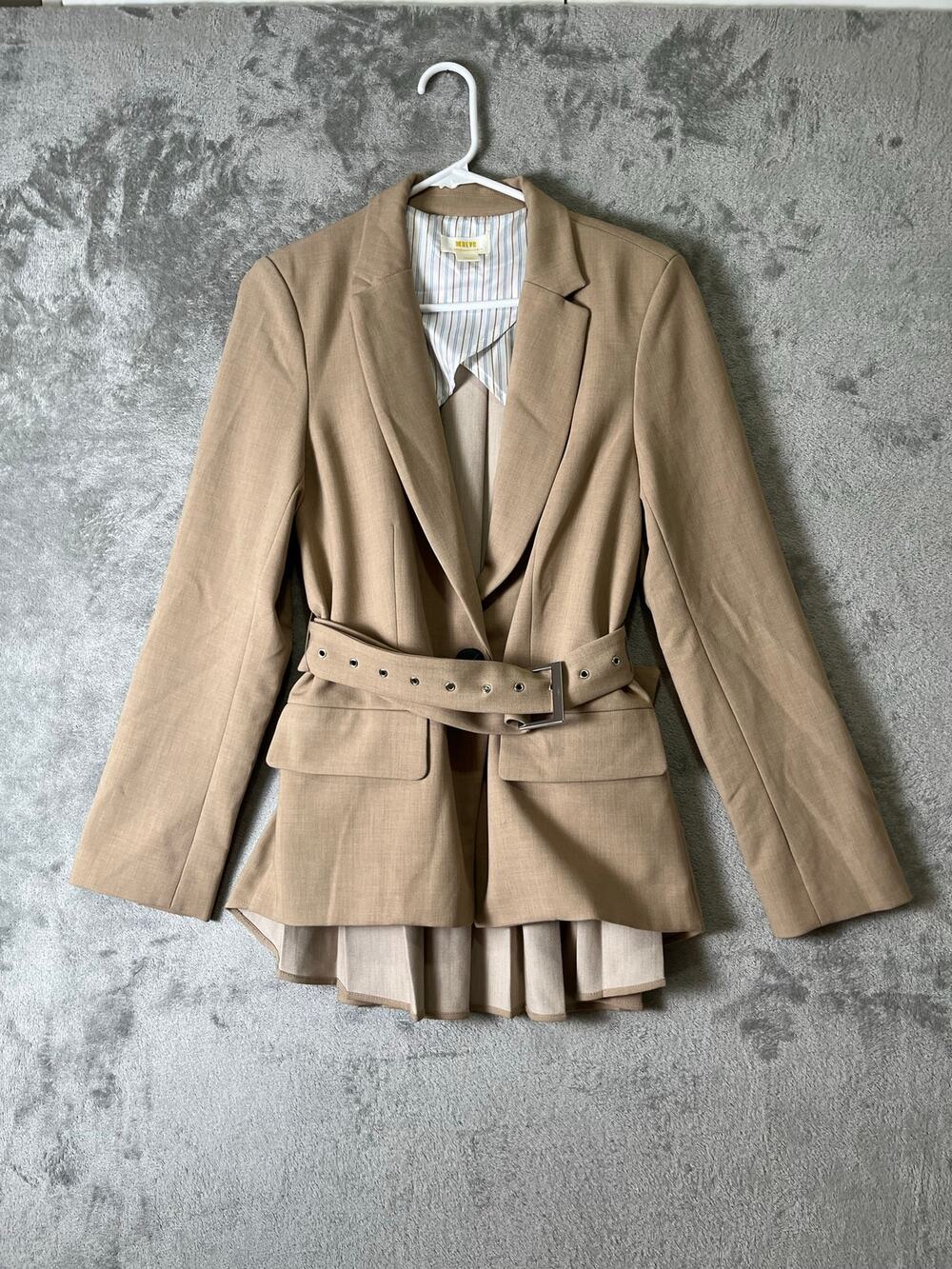 Maeve Pleated Back‎ Belted Blazer Beige Tailored Career Office Jacket Size Small